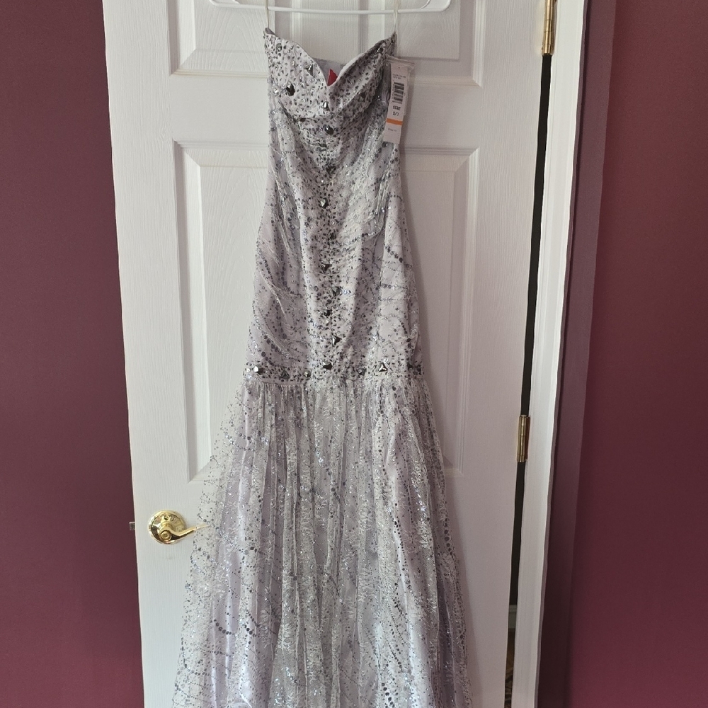 Silver Sequin Strapless Gown